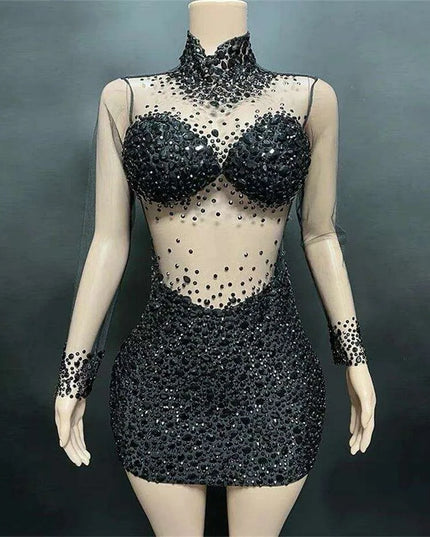 Elegant Sky Blue Sheer Evening Dress with Radiant Diamond Accents