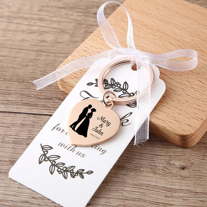 Custom Engraved Heart-Shaped Keychain for Weddings - Personalized Metal Keepsake with Names and Dates