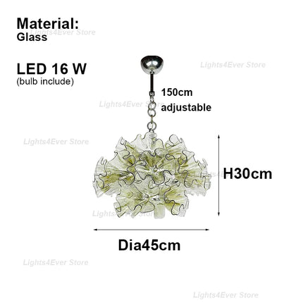 Lights4Ever Modern Green Murano Glass Chandelier - LED Dimmable, Handm
