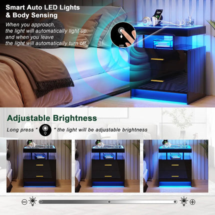 Comfort Haven LED Nightstand with Charging Station & 2 Drawers