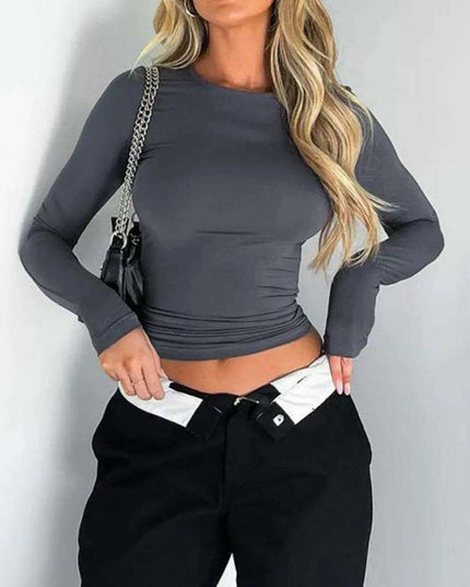 Chic Y2K Vibes: Women's Slim Fit Long Sleeve Top - Retro Street Style Essential