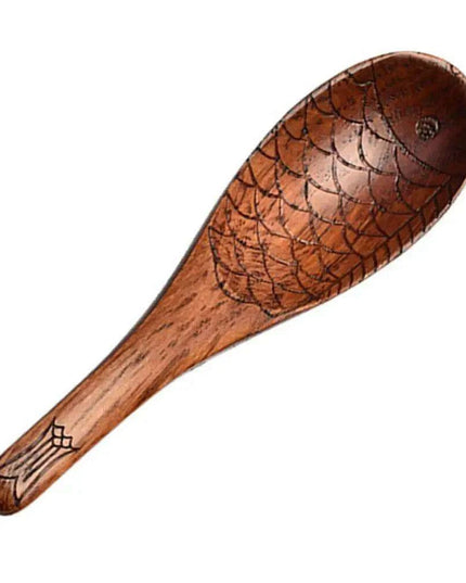 Charming Handcrafted Fish-Shaped Japanese Wooden Rice Spoon - Short-Handled Kitchen Essential