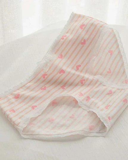 Charming Pink Strawberry Bow-Embellished Cotton Underwear for Women and Students
