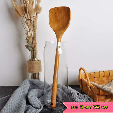 Premium Long-Handled Wooden Utensil Set with Non-Stick Coating for Effortless Cooking