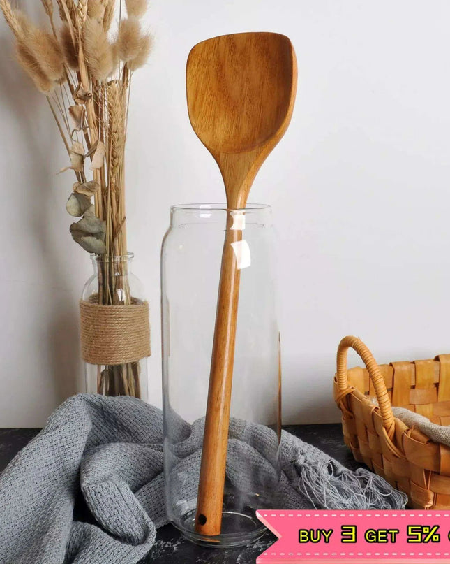 Premium Long-Handled Wooden Utensil Set with Non-Stick Coating for Effortless Cooking