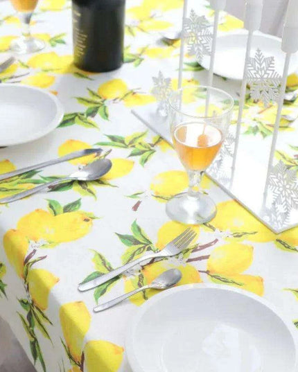 Vibrant Lemon-Themed Rectangular Tablecloth for Chic Dining and Outdoor Events - Waterproof and Stain-Resistant