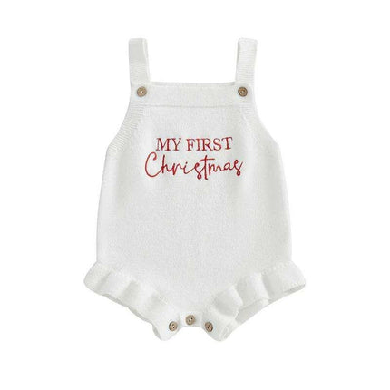 Newborn Baby Girl Ruffle Sleeve Knit Bodysuit with Letter Print for 0-18 Months