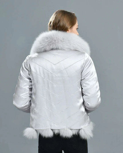 Reversible Luxury Fox Fur and Silk Winter Jacket - A Statement of Elegance
