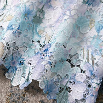 Blue Floral Water Soluble Lace Dress Women Summer Sleeveless O Neck Slim Elegant Tank Dress blue-floral-water-soluble-lace-dress-women-summer-sleeveless-o-neck-slim-elegant-tank-dress