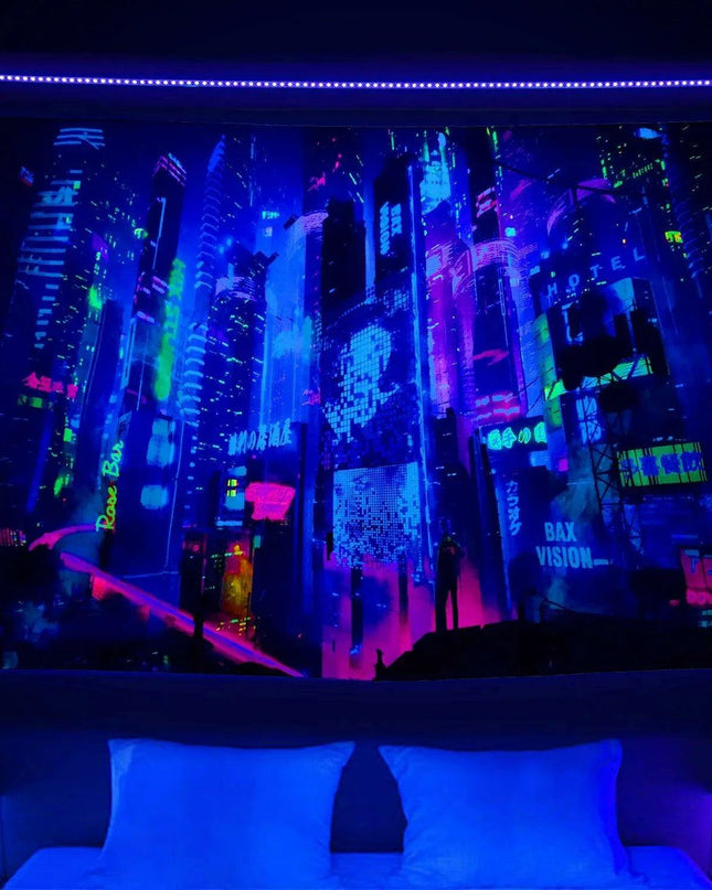 Vibrant Neon Anime Punk Tapestry - Illuminate Your Room with Fluorescent Artistry