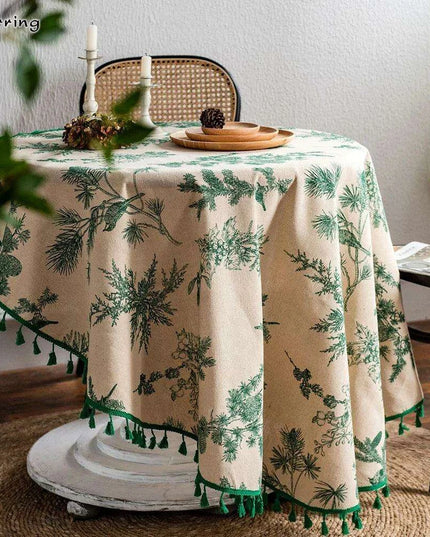 Chic Botanical Cotton Linen Round Tablecloth