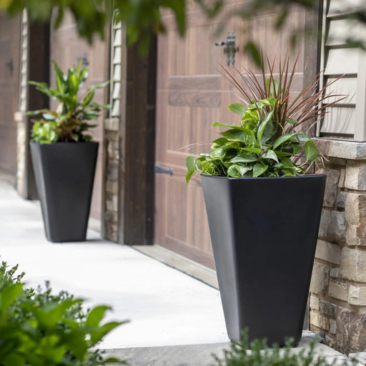 Modern 26" Tall 2-Pack Black Square Self-Watering Outdoor Planter for Healthy Root Growth