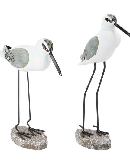 Coastal Bliss Wooden Seabird Figurine Set - Elegant Nautical Accents for Beachy Home Interiors