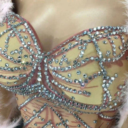 Glamorous Pink Diamond Feathered Mermaid Evening Dress