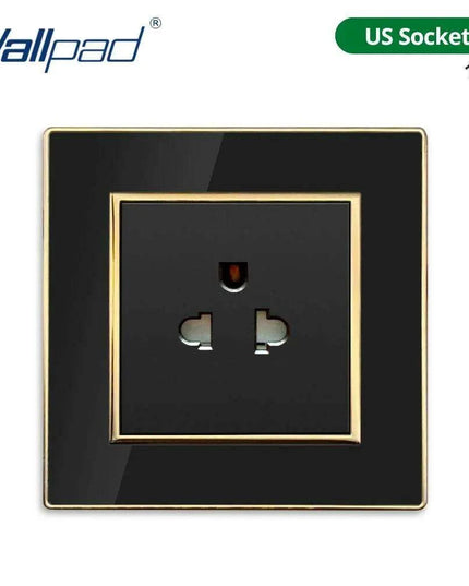 Luxurious Black Acrylic Switch Panel with Gold Accents & Universal Sockets - 220V, Multi-Gang, Modern Design - Illuminated Control Panel with USB Charging Feature