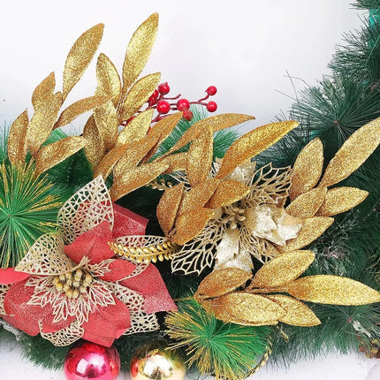 Glitter Artificial Bay Leaf Branches for Christmas Trees, Wreaths & Crafts