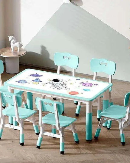 Grey Adjustable Kids' Art Table and Chair Set with 6 Chairs and Creative Doodle Feature