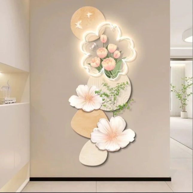 Cream Flower LED Mural Light | Fresco Decorative Wall Panel