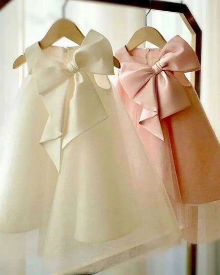 Korean-Inspired Elegant Big Bow Dress for Baby Girl's First Birthday Celebration 2023
