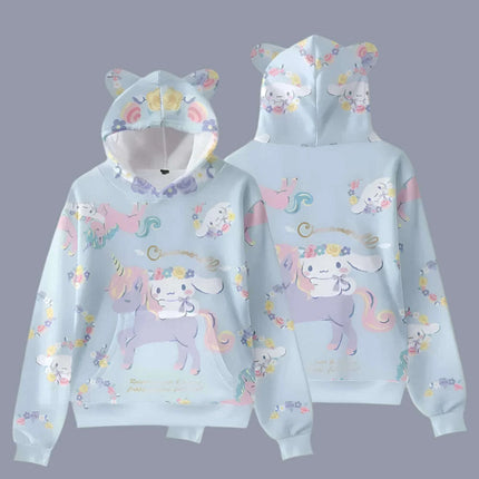 Adorable Cinnamoroll Cat-Eared Hoodie for Girls - Charming Sanrio Character Sweatshirt