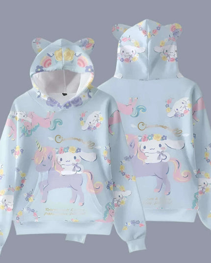 Adorable Cinnamoroll Cat-Eared Hoodie for Girls - Charming Sanrio Character Sweatshirt