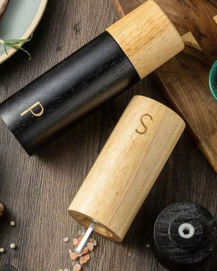 Elegant 7-Inch Salt and Pepper Mill Set with Chic Wooden Holder for Gourmet Dining