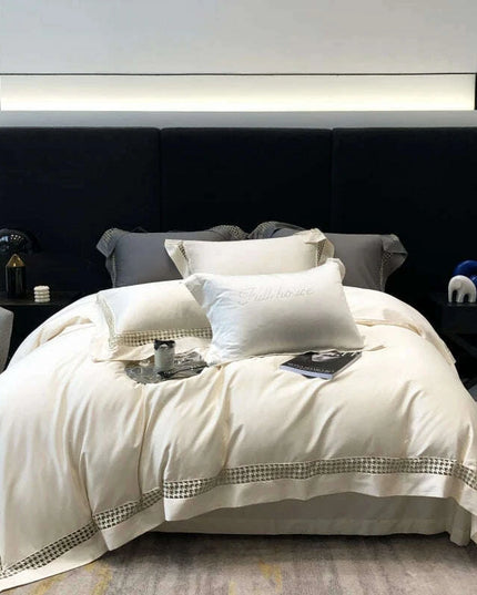 Exquisite Houndstooth Egyptian Cotton Luxury Bedding Collection - Duvet Cover, Sheets & Pillowcases, 100S Quality
