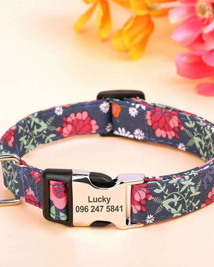 Personalized Floral Nylon Dog Collar - Stylish ID Collars for Dogs of All Sizes