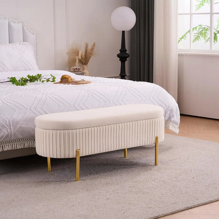 VivoHome Modern Velvet Storage Bench with Gold Legs for Bedroom & Entr