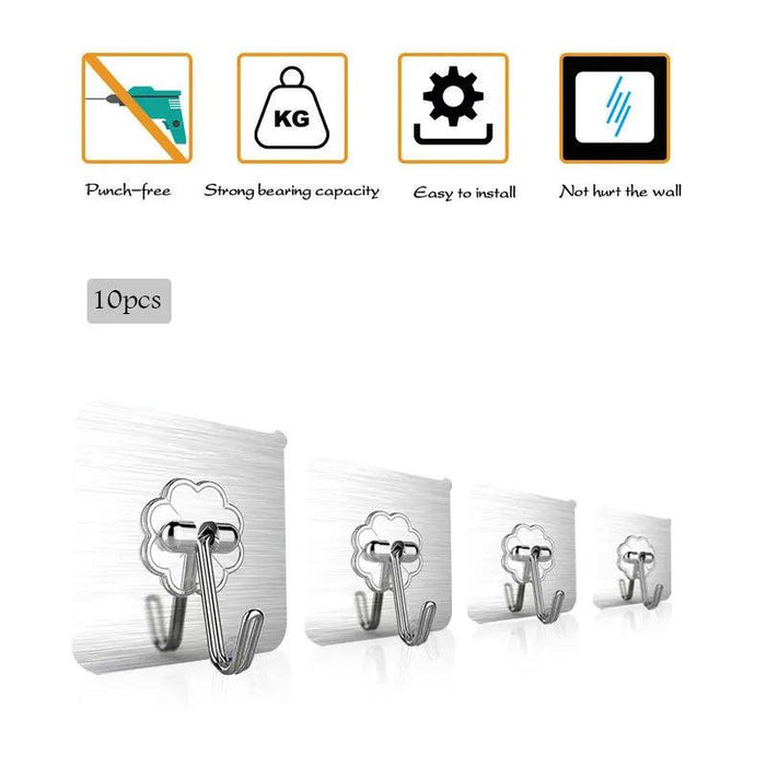Moisture-Resistant Wall Hooks Set for Seamless Kitchen and Bathroom Organization