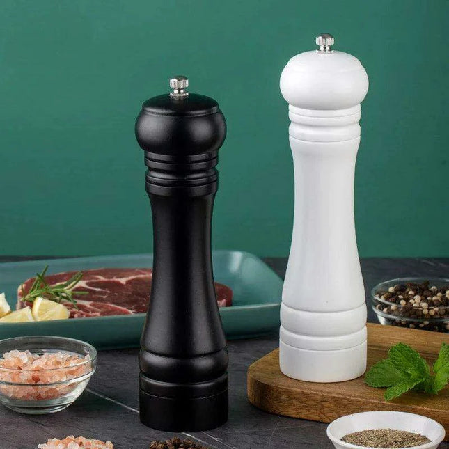 Sustainable 8-Inch Wooden Salt and Pepper Mill with Adjustable Ceramic Grinding Mechanism