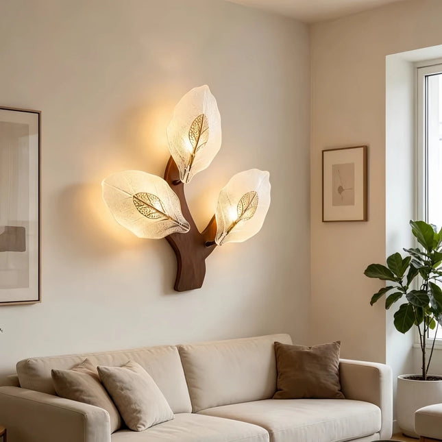 Glowpro Natural Double Leaf Wall Light - Minimalist, Warm Organic Deco