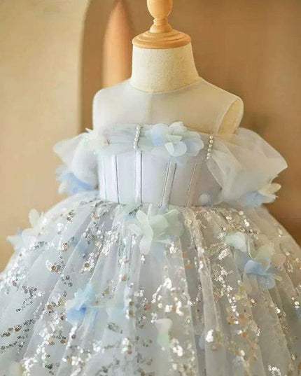 Charming Pink Princess Ball Gown for Girls - Ideal for Weddings, Birthdays, and Baptisms - A4134