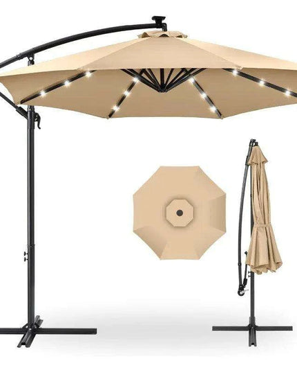 Solar-Powered 10ft LED Hanging Market Umbrella for Outdoor Spaces