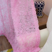 3D Rose Embroidery Sheer Voile Curtain – White & Pink, Custom Size