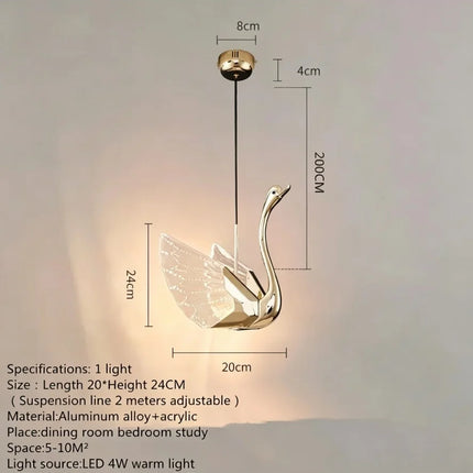 Nordic Creative Acrylic Swan LED Hanging Chandelier Study Bedroom Livi