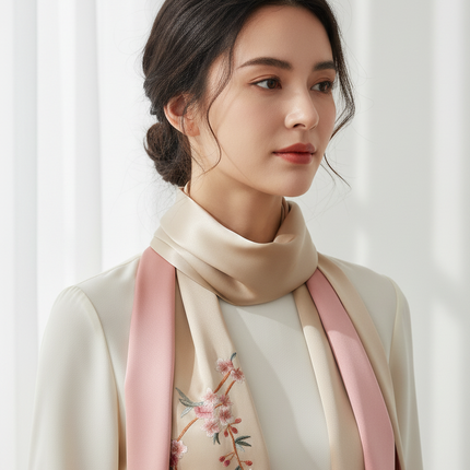 100% Silk Floral Shawl Scarf with Hand Embroidery – 5 Colours