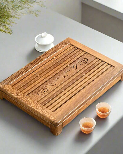 Luxurious Rosewood Tea Serving Tray with Convenient Storage Drawer - Stylish Wooden Table for Home Use
