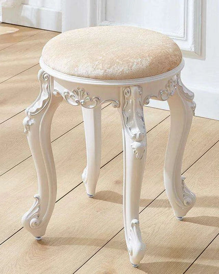 Elegant Silver White Leather Vanity Stool with European Flair