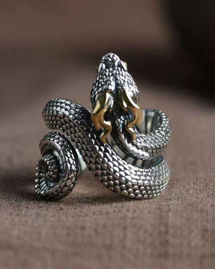Fierce Vintage Gothic Serpent Wrap Ring - Unique Punk Animal Statement Jewelry