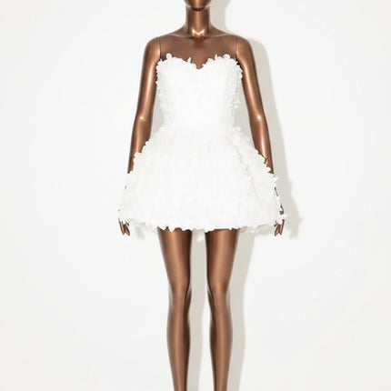 LISM Strapless A-Line Mini Bridal Dress with 3D Petal Appliqués — Custom Fit for Wedding, Prom & Cocktail