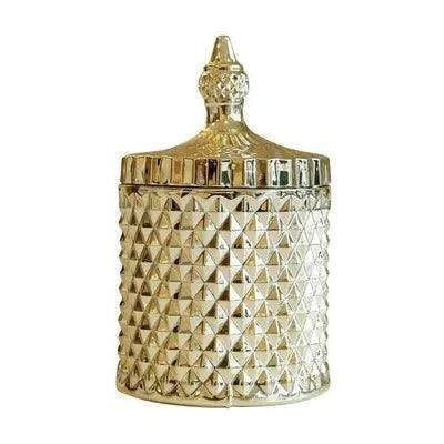 Amber Radiance Crystal Glass Storage Jar with Lid for Jewelry and Event Decor