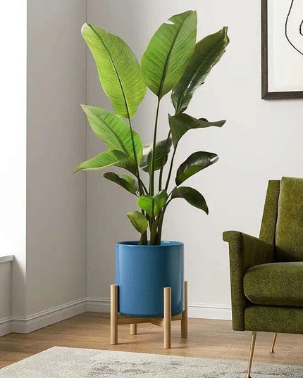 Elegant 12-Inch Blue Ceramic Planter with Enhanced Drainage System