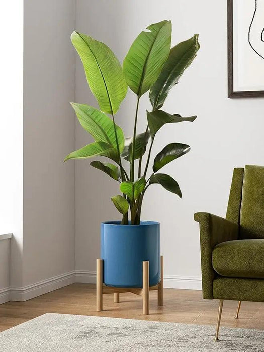 Elegant 12-Inch Blue Ceramic Planter with Enhanced Drainage System