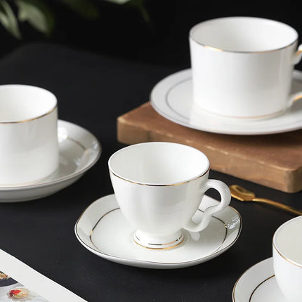 Gold-Rimmed Bone China Coffee Cup & Saucer Set | Très Elite