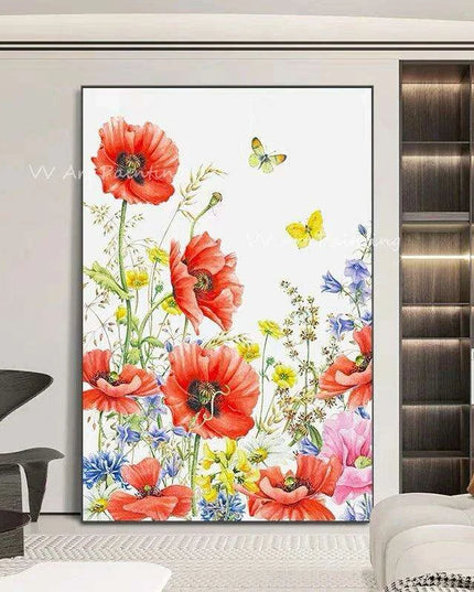 Enchanting Handcrafted Red Floral Oil Painting for Chic Home Interiors
