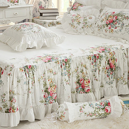 Shop211891 Luxury White Princess Bedding Set, 100% Cotton, Floral Ruff