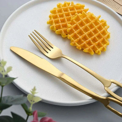 Elegant 5-Piece Stainless Steel Cutlery Set with Stylish Hanging Handles for a Luxurious Dining Experience