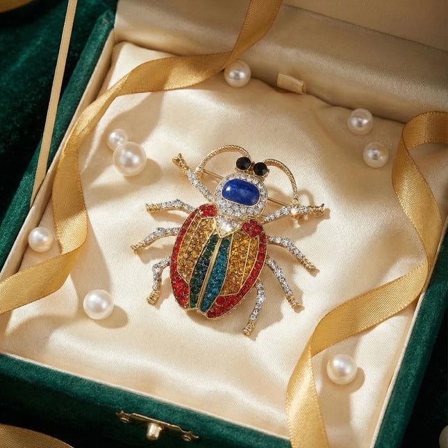 Rhinestone Beetle Brooch — Enamel Insect Pin in 7 Colours