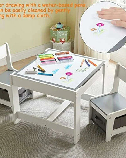 Versatile 3-in-1 Children's Wooden Activity Table Set with Hidden Storage - Ideal for Learning and Play
